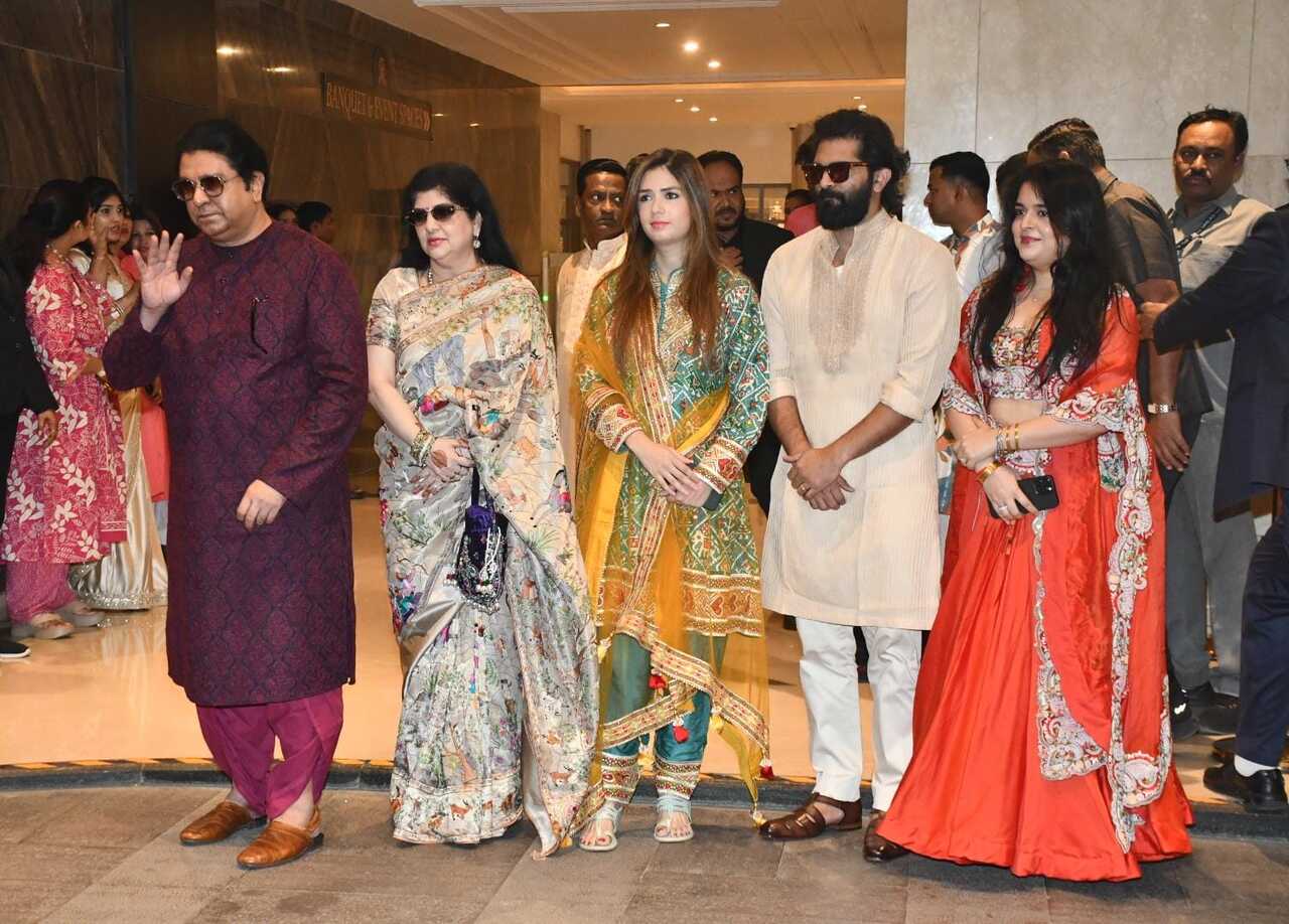 Politician Raj Thackeray was seen arriving for the wedding with his family.